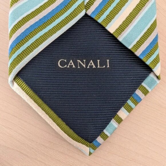 Canali Striped Silk Tie green and blue - Picture 6 of 9